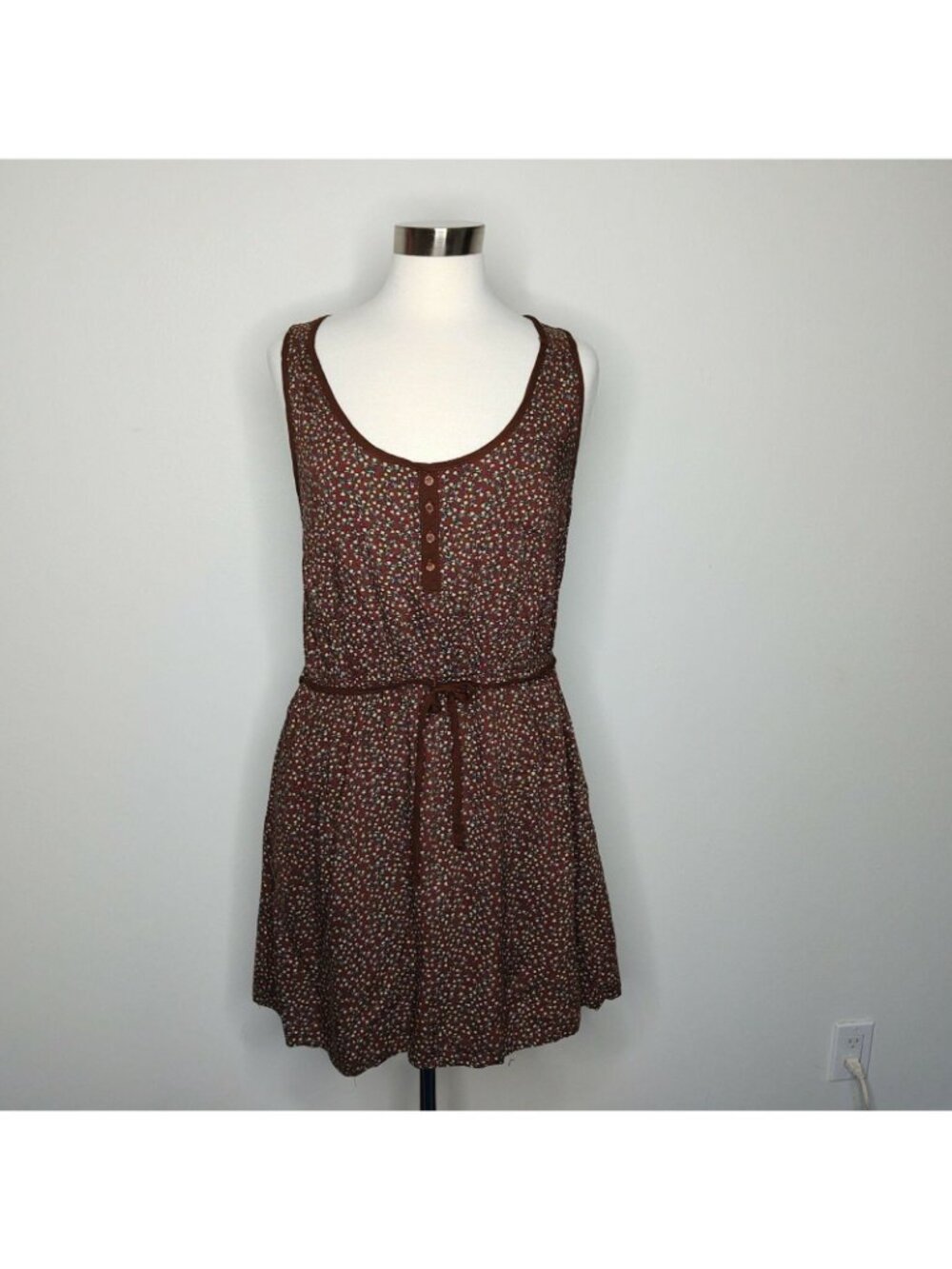 Mossimo Brown Floral Sleeveless Mini Dress L - Picture 8 of 10